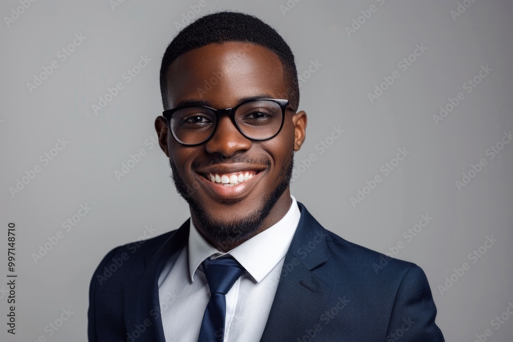 Confident young African American businessman in formal attire smiling. Confident young African American businessman in formal attire smiling.