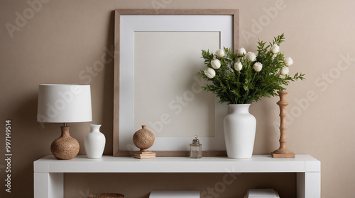 A close image of a photo frame interior design mockup template, high-resolution 3d illustration interior rendering.