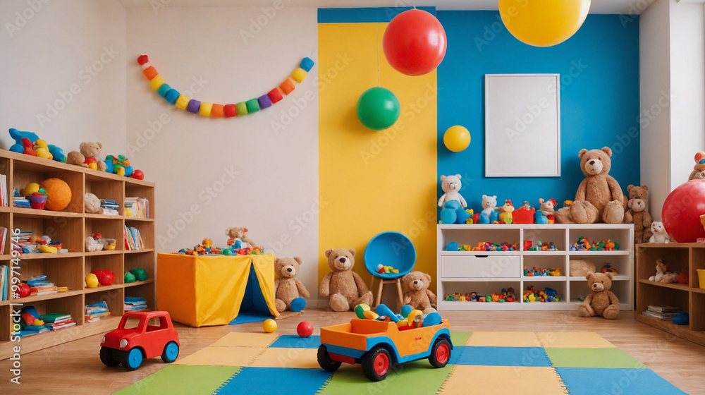 A concept image of kid's room interior design mockup template, high-resolution 3d illustration interior rendering. A concept image of kid's room interior design mockup template, high-resolution 3d illustration interior rendering.