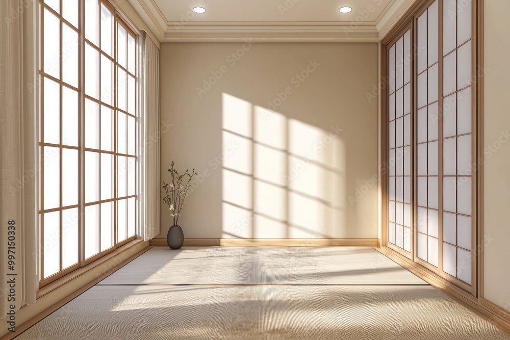 Minimalist French tatami room with simple, clean lines. Minimalist French tatami room with simple, clean lines.