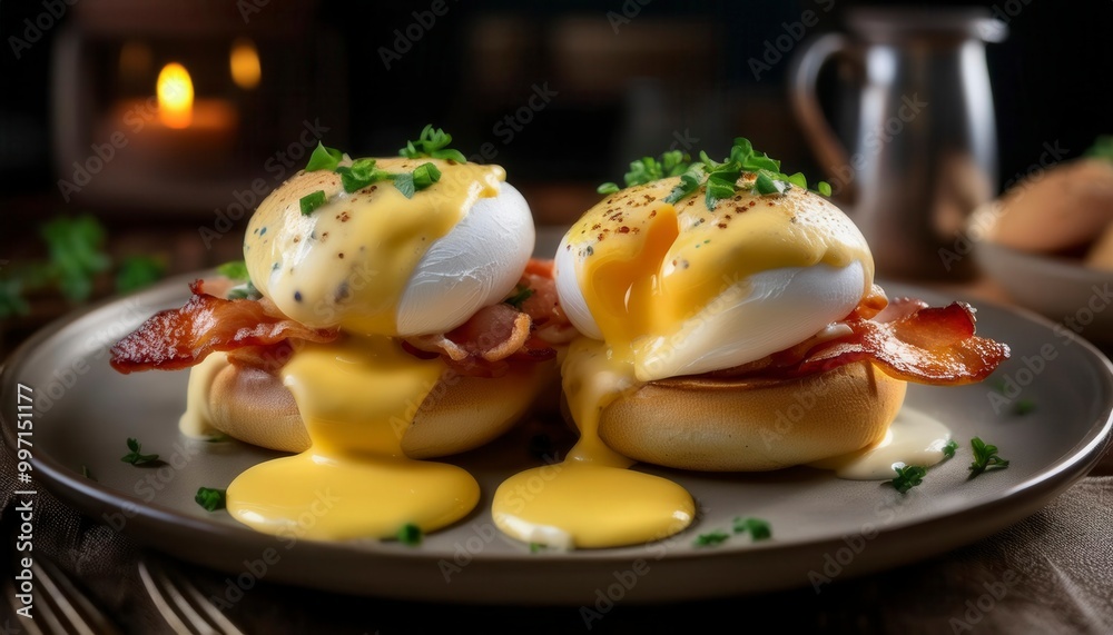 Egg Benedict For Breakfast. Generated image Egg Benedict For Breakfast. Generated image
