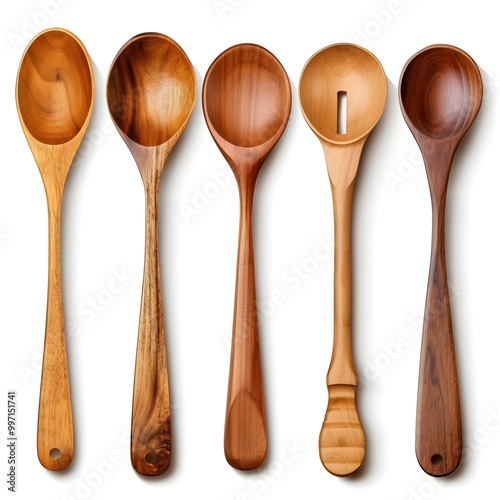 set wooden spoons isolated on white background, clipping path, full depth of field 