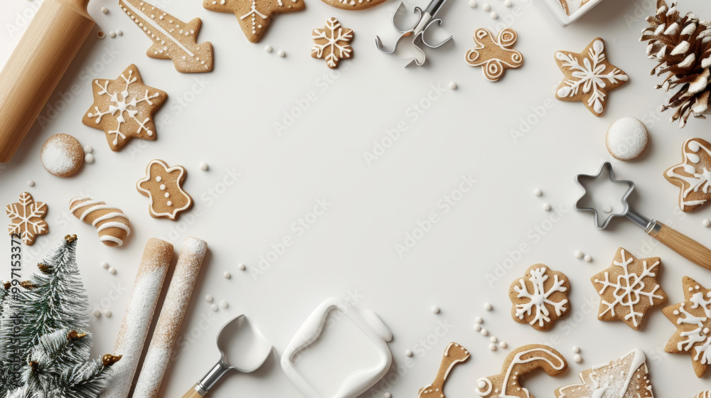 Festive Gingerbread Cookies and Baking Utensils for Christmas
