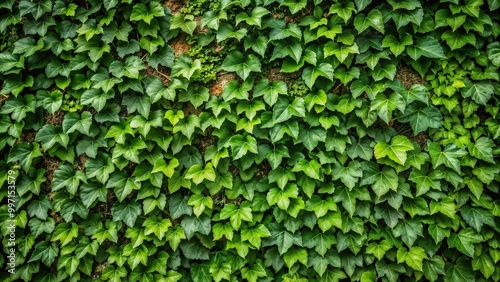 Ivy-covered wall texture with dense green foliage and overlapping leaves for natural and verdant backgrounds