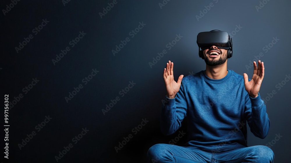 Man experiencing virtual reality with a VR headset. Man experiencing virtual reality with a VR headset.