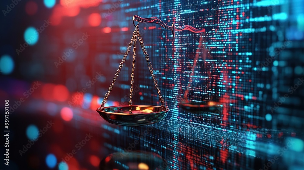 Symbolic image of justice scales representing law and technology with ...