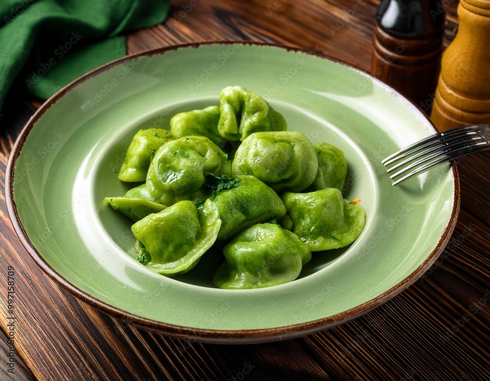 Green dumplings with spinach. Generated image Green dumplings with spinach. Generated image