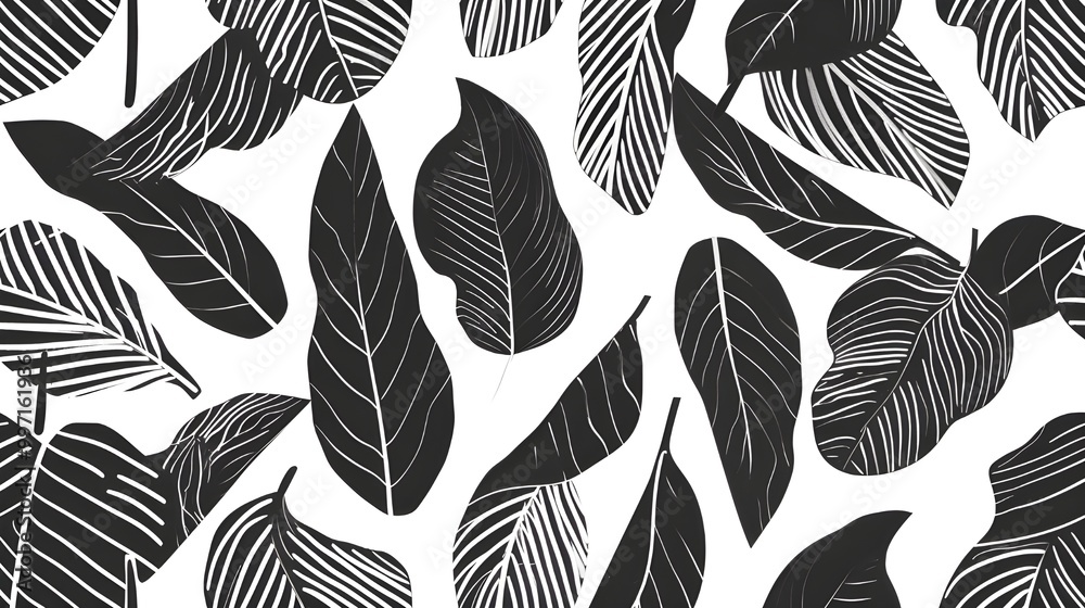 black and white pattern with leaves black and white pattern with leaves