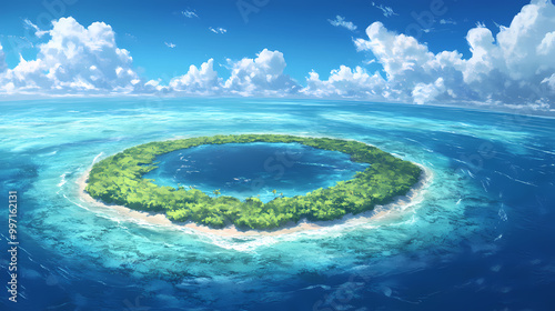 Coral atoll in pacific ocean anime. Coral Atoll. Illustration