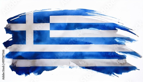 Obraz na plátně 水彩画のギリシャの国旗(Watercolor Greece flag.)