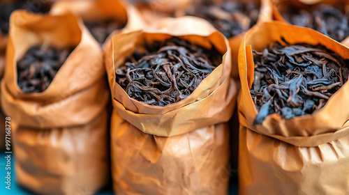 Loose tea in big bags, tea transport photo
