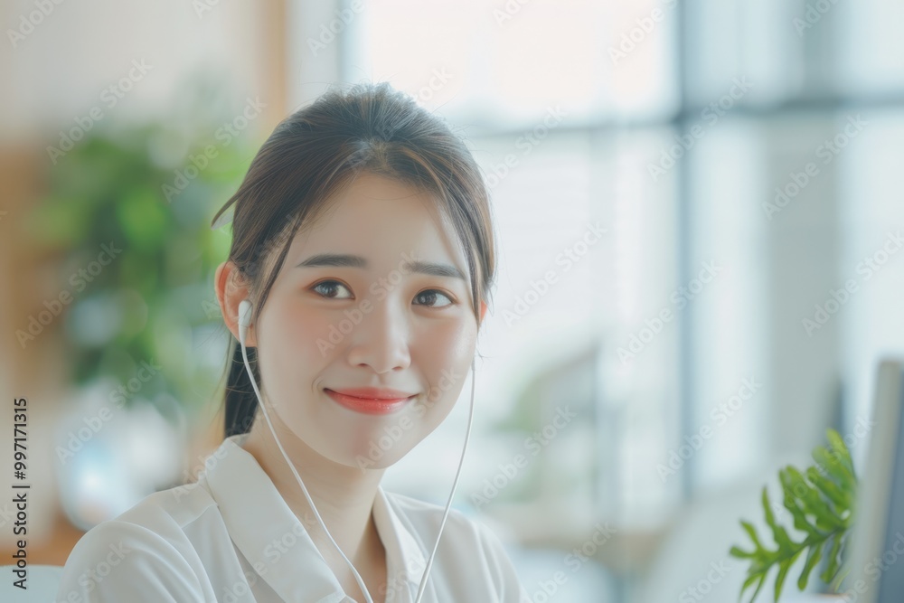 Asian female employee learns online course at home. Asian female employee learns online course at home.