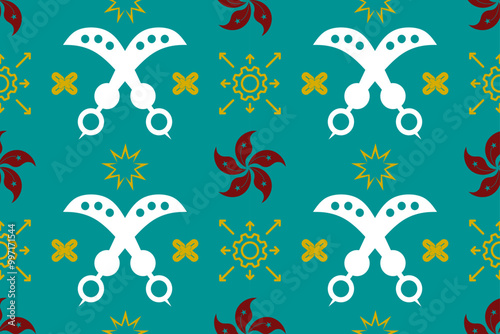 Seamless cartoon fish pattern with colorful floral and butterfly vector illustration