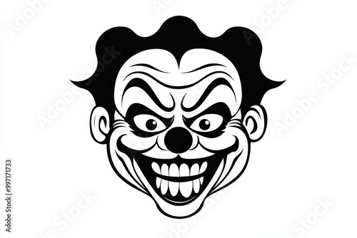 Black silhouette of a clown on a white background.