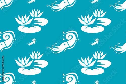Seamless floral pattern with delicate shell accents