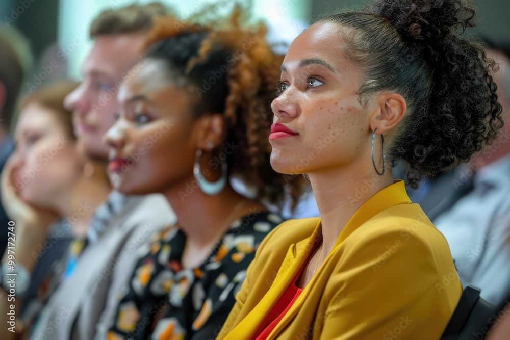 Multiracial business people attend education event at convention center. Multiracial business people attend education event at convention center.