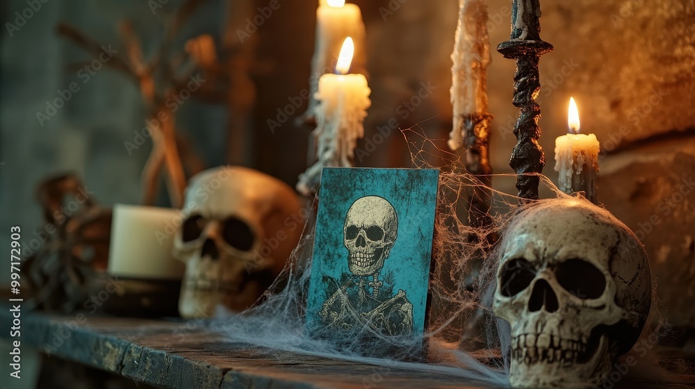 Haunting Halloween Decor with Skulls and Candles Haunting Halloween Decor with Skulls and Candles