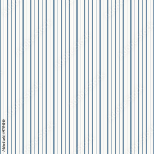 Seamless vector French country kitchen stripe fabric pattern print.Blue white vertical ticking strip