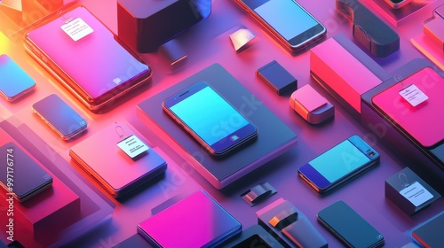 Vibrant Technological Landscape: A Colorful Arrangement of Electronic Devices