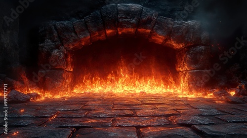 Fiery Stone Archway: A Dark Fantasy Entrance