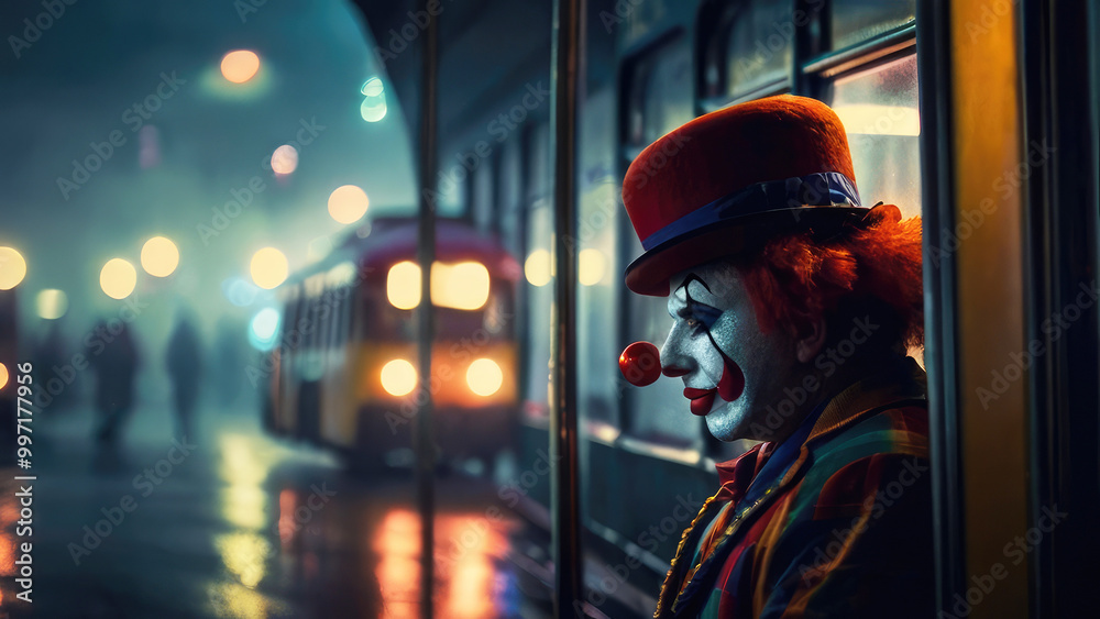 Fototapeta premium A scary evil clown in Halloween night.