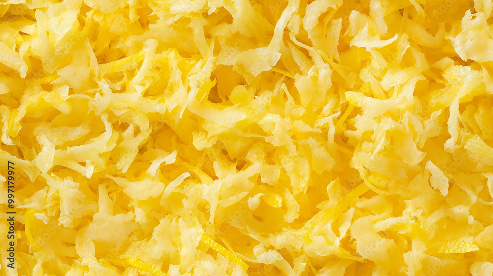 a close-up, top-down view of lemon zest spread across the entire frame, filling the image with its vibrant yellow color and finely grated texture a close-up, top-down view of lemon zest spread across the entire frame, filling the image with its vibrant yellow color and finely grated texture
