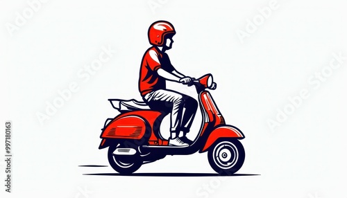 Wallpaper Mural A stylized illustration of a person riding a red scooter. Torontodigital.ca