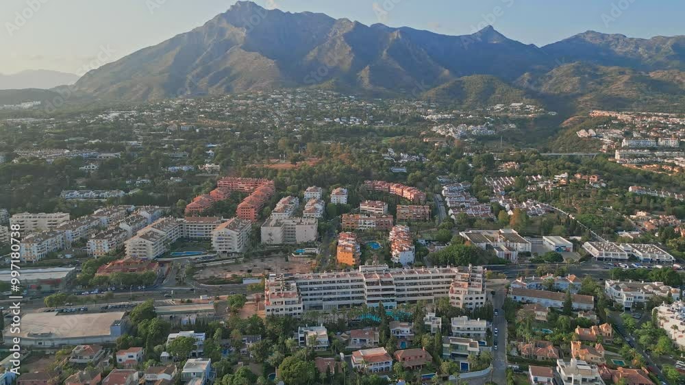 Aerial view of homes and mountains in Marbella, Spain Aerial view of homes and mountains in Marbella, Spain
