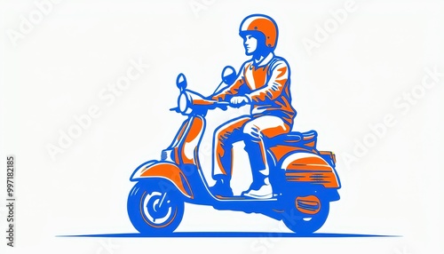 Wallpaper Mural A stylized illustration of a person riding a scooter in vibrant colors. Torontodigital.ca