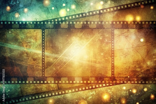 Wallpaper Mural Realistic film stripe wave on blue background with place for text. Modern 3d isometric film strip in perspective. Cinema Background with film reel. Design template cinema festival banner, poster Torontodigital.ca