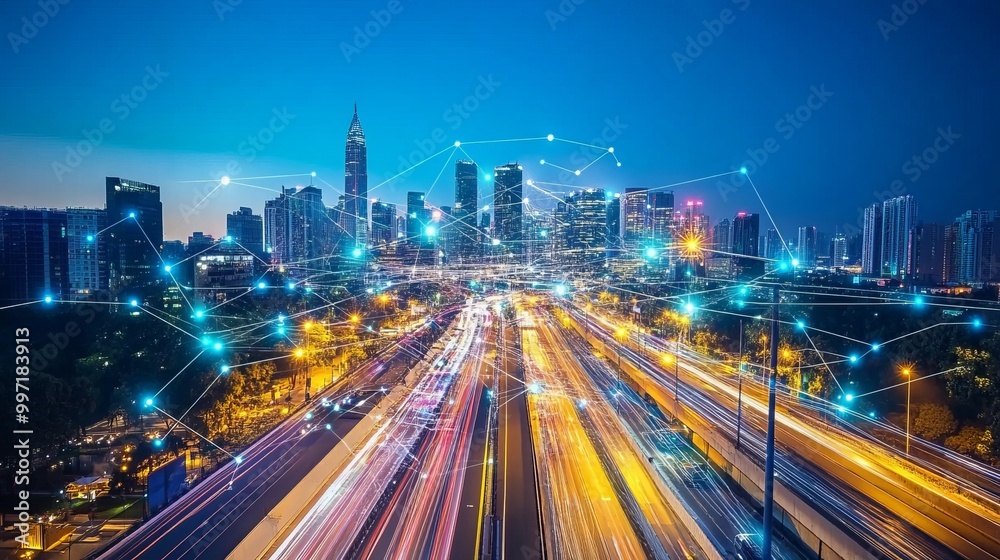 An Internet of Things and ICT network showcased in a smart city. An Internet of Things and ICT network showcased in a smart city.