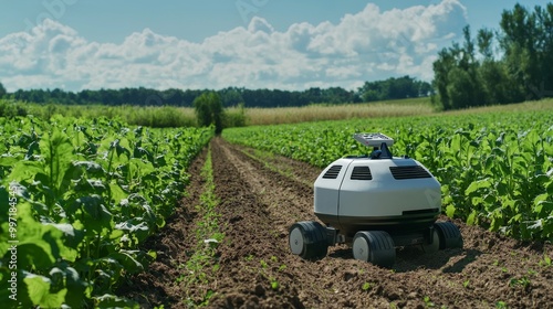 Advanced Agricultural Robot Collecting Soil Samples in a Vibrant Crop Field