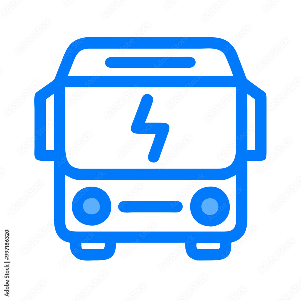 A blue bus with a lightning bolt on it. The bus is electric and is ready to go A blue bus with a lightning bolt on it. The bus is electric and is ready to go