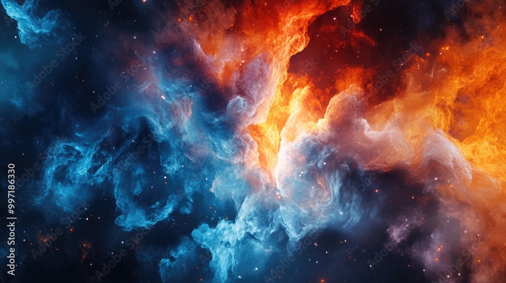Abstract fire and ice elements in cosmic space, providing a dynamic and vibrant visual for artists and designers to use in their work Abstract fire and ice elements in cosmic space, providing a dynamic and vibrant visual for artists and designers to use in their work