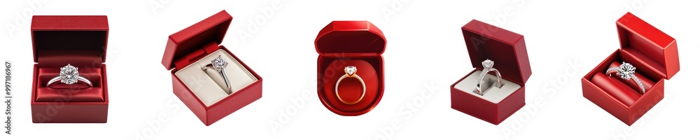 Diamond ring in a red ring box set isolated Png, transparent without background. Diamond ring in a red ring box set isolated Png, transparent without background.