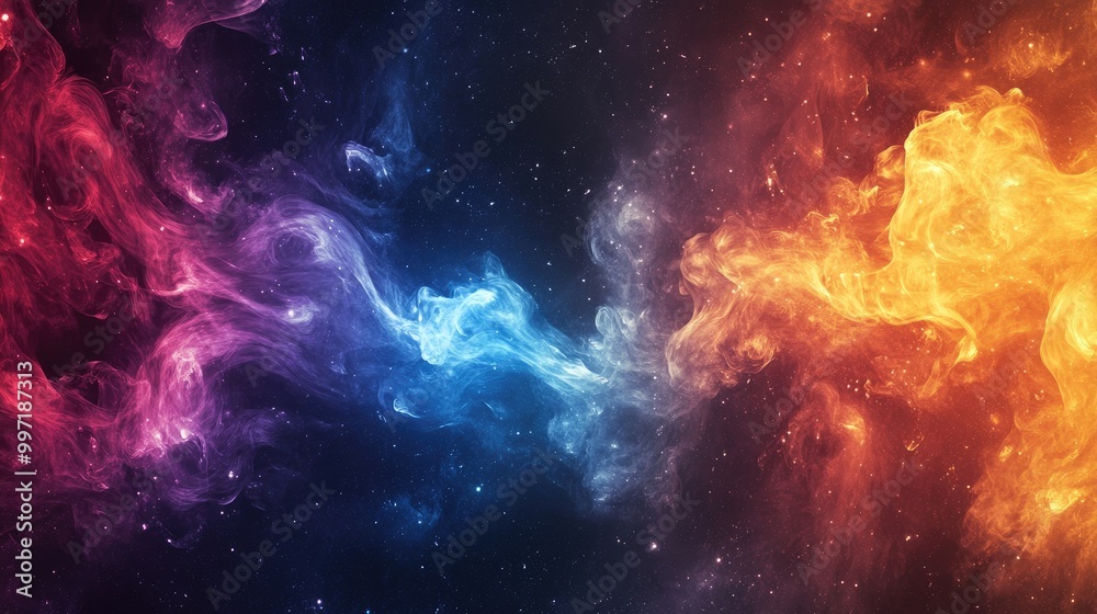 Naklejka premium Stunning abstract fire and ice elements blending in cosmic space, providing a powerful and unique artwork for creative professionals