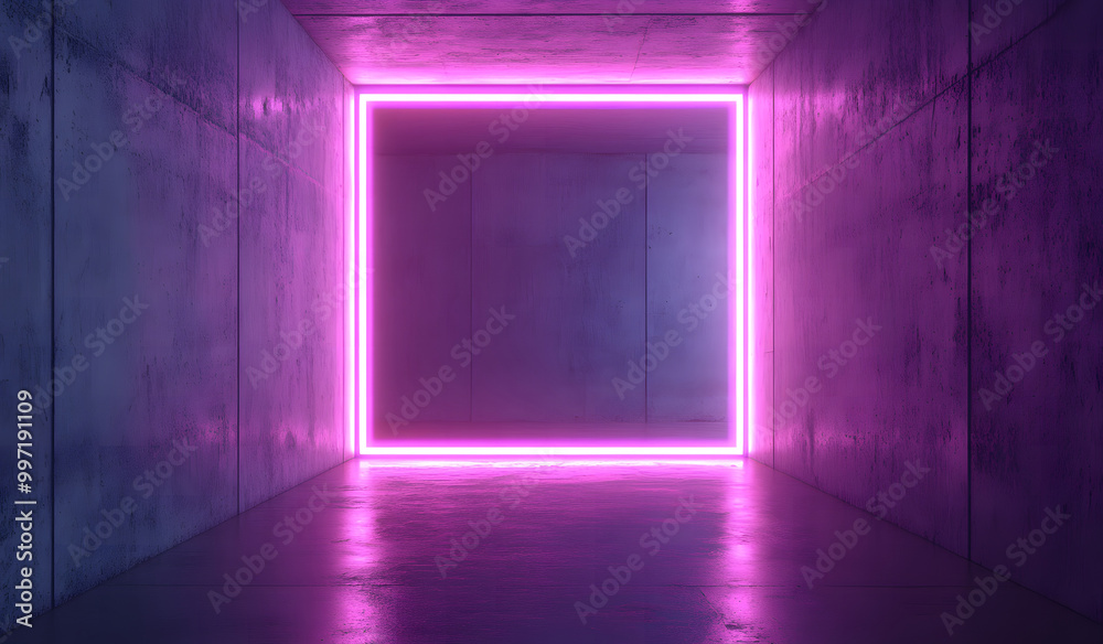 Neon Square Frame on Grunge Wall design Neon Square Frame on Grunge Wall design