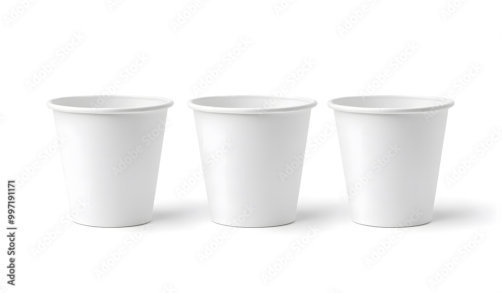 Three Blank Paper Cups on a White Background design Three Blank Paper Cups on a White Background design