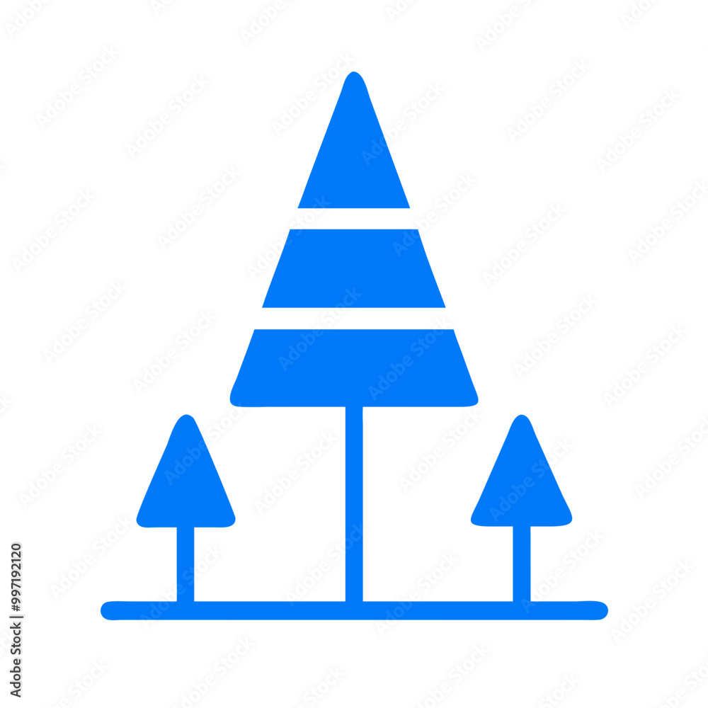 A blue tree with three branches and three trees in the background. The tree is tall and has a triangular shape A blue tree with three branches and three trees in the background. The tree is tall and has a triangular shape