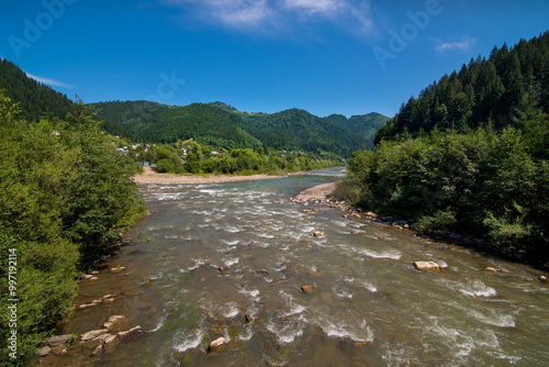 The confluence of the White and Black Cheremosh rivers in the Carpathians, Us...