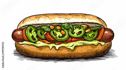 Gourmet Hot Dog Icon with Premium Toppings