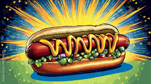 Classic Hot Dog Icon with Mustard and Ketchup