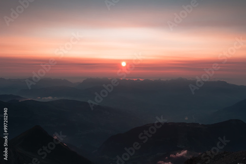 Panorama of alps. Extreme sports in mountains. High resolution photo. Ski, parasailing, climbing, alpinism.