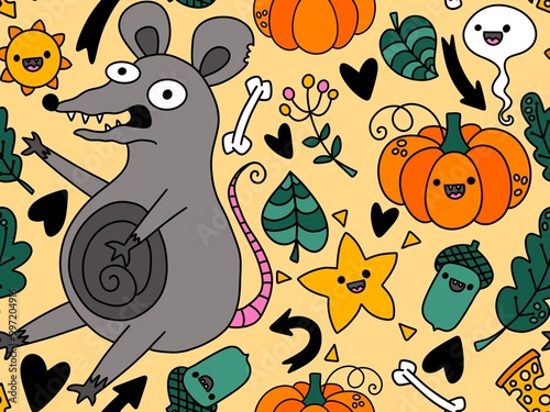 Wallpaper Mural Halloween animals seamless mouse and pumpkins pattern for wrapping paper Torontodigital.ca