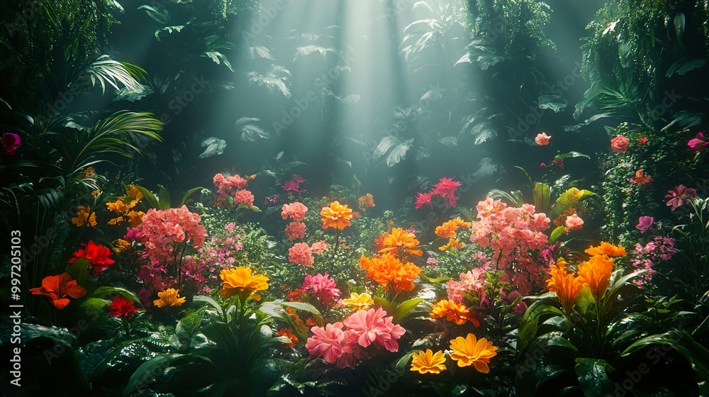 Luminous Flowers in a Tropical Garden Luminous Flowers in a Tropical Garden