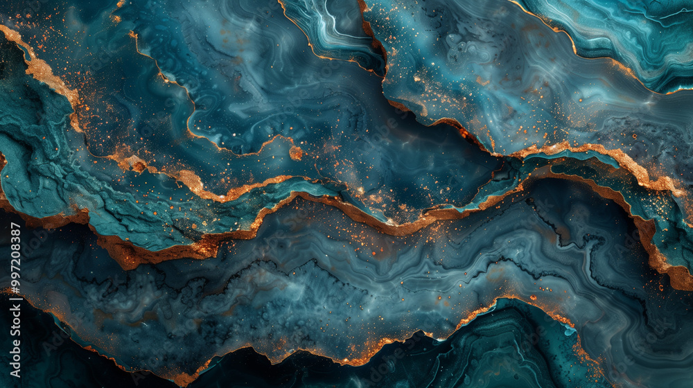 Fototapeta premium astarte.ai: Fluid Geology: Copper and Teal Horizons