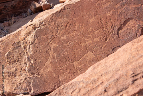 Ancient rock engravings at Twyfelfontein, Damaraland, Namibia.