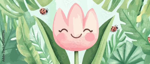 Charming Smiling Tulip with Ladybugs