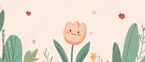 Charming Smiling Tulip with Ladybugs