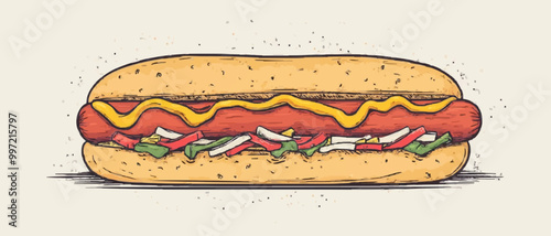 Retro Hot Dog Icon with Vintage Cartoon Style